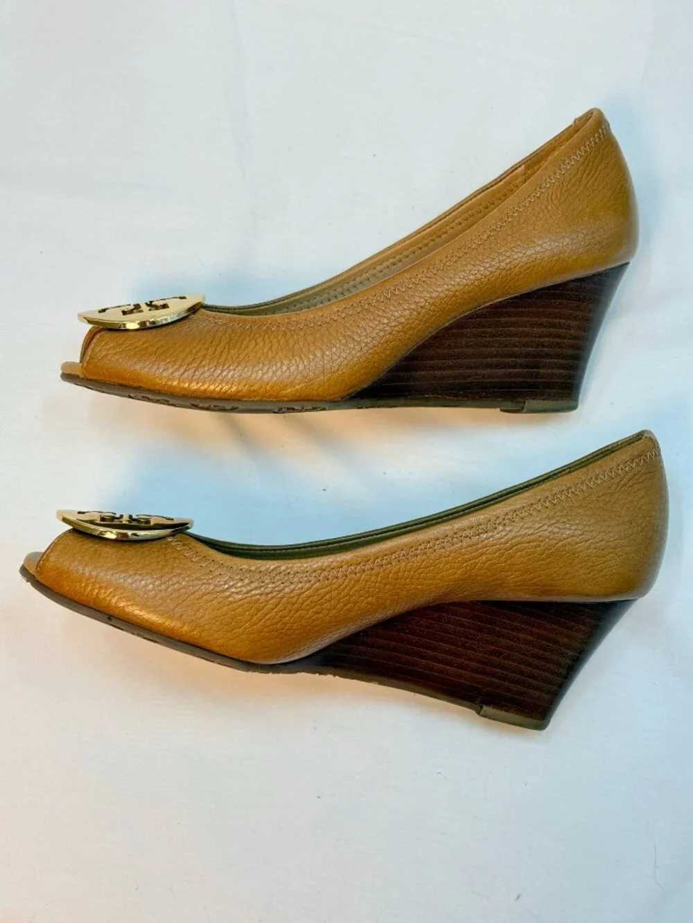 Tory Burch Sally 2 Peep Toe Wedge Pumps Black Leather Size 7